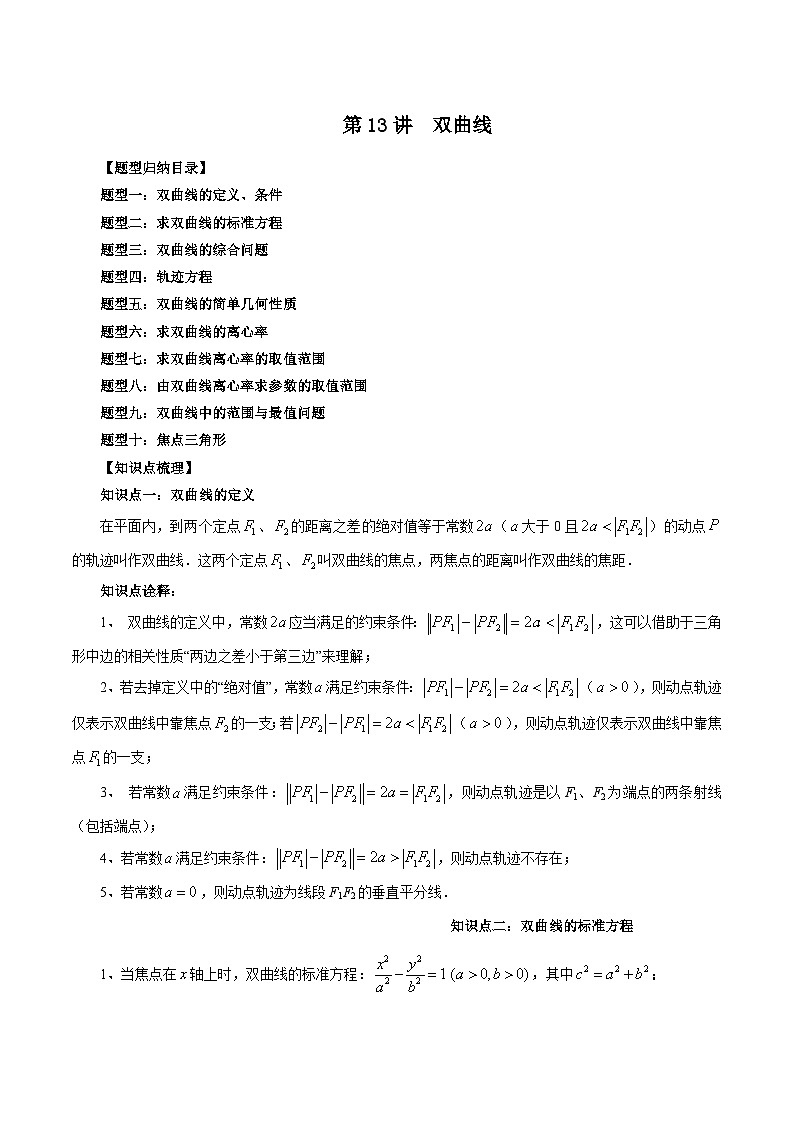 第13讲 双曲线(十大题型)(解析版)第1页