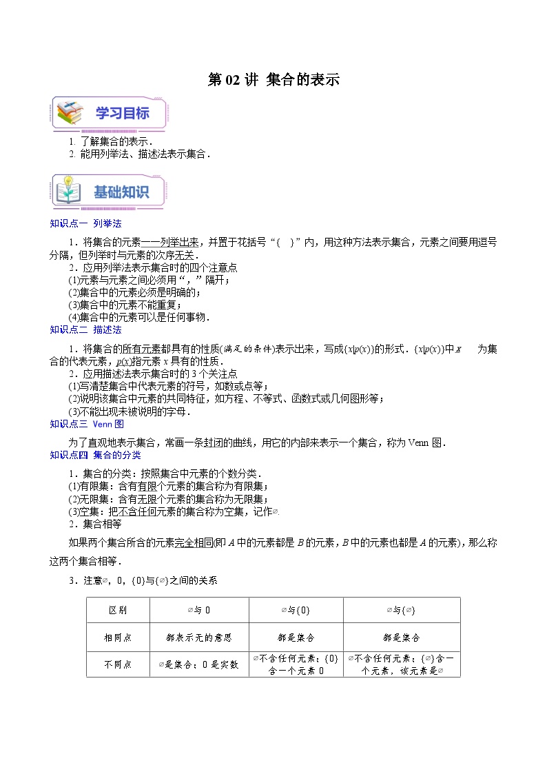 第02讲 集合的表示-新高一数学暑假精品课（苏教版必修第一册）