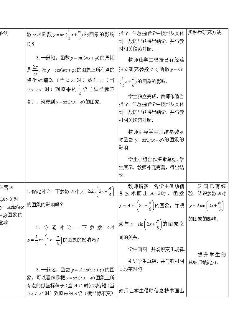 高中数学必修第一册人教A版(2019)5.6.2《φ,ω,A对函数y=Asin(ωx+φ)图象的影响》教学设计一(表格式)02