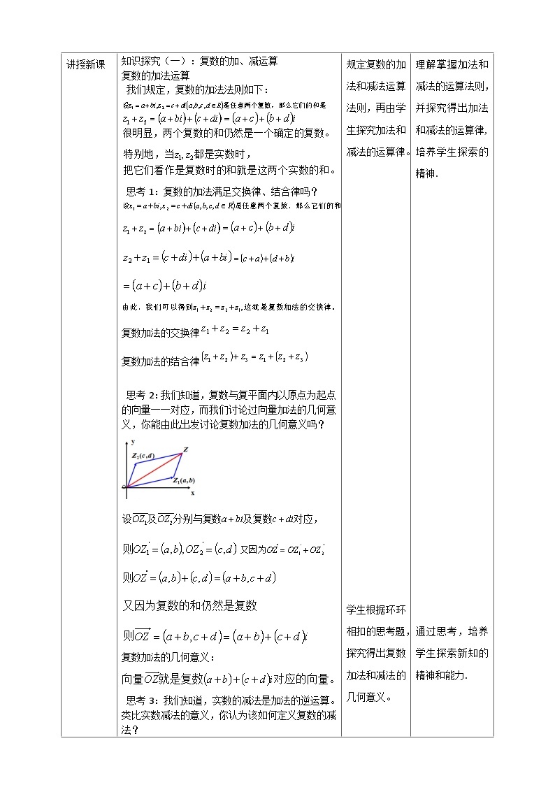 人教A版 2019 高一必修2数学 7.2 复数的四则运算 教案02