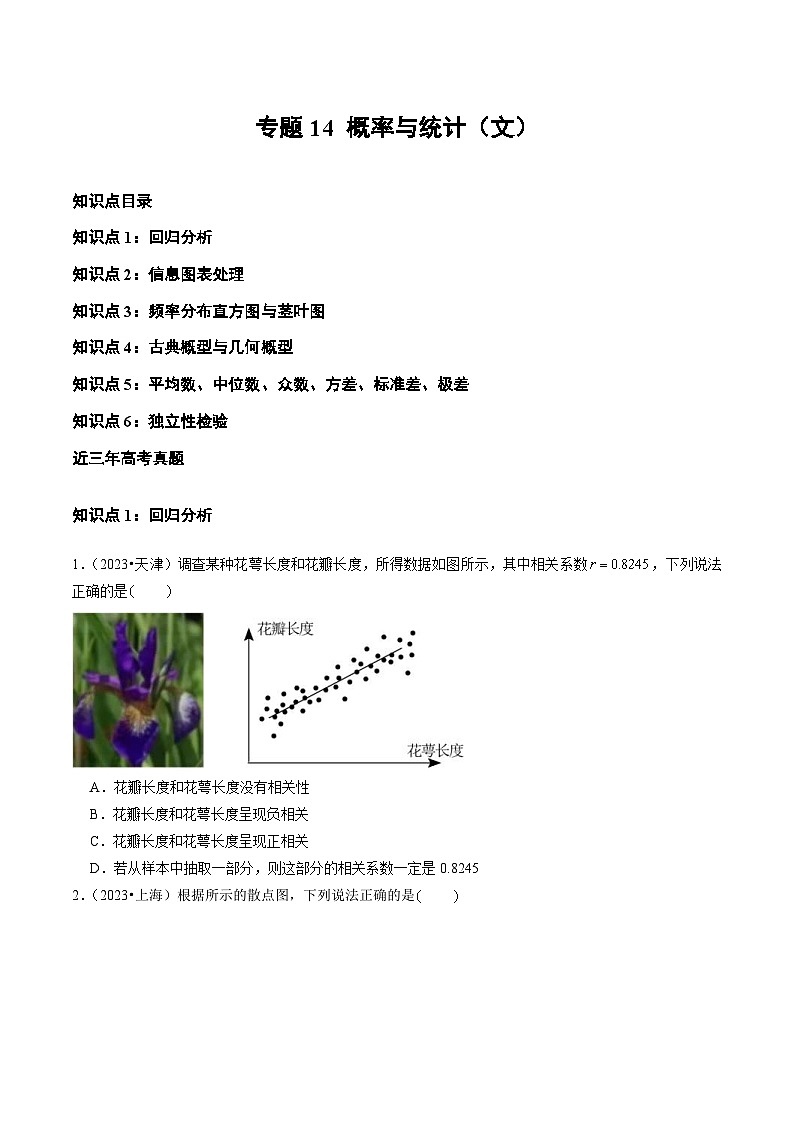 2021-2023年高考数学真题分类汇编专题14 概率与统计(文)(2份打包,原卷版+解析版)01