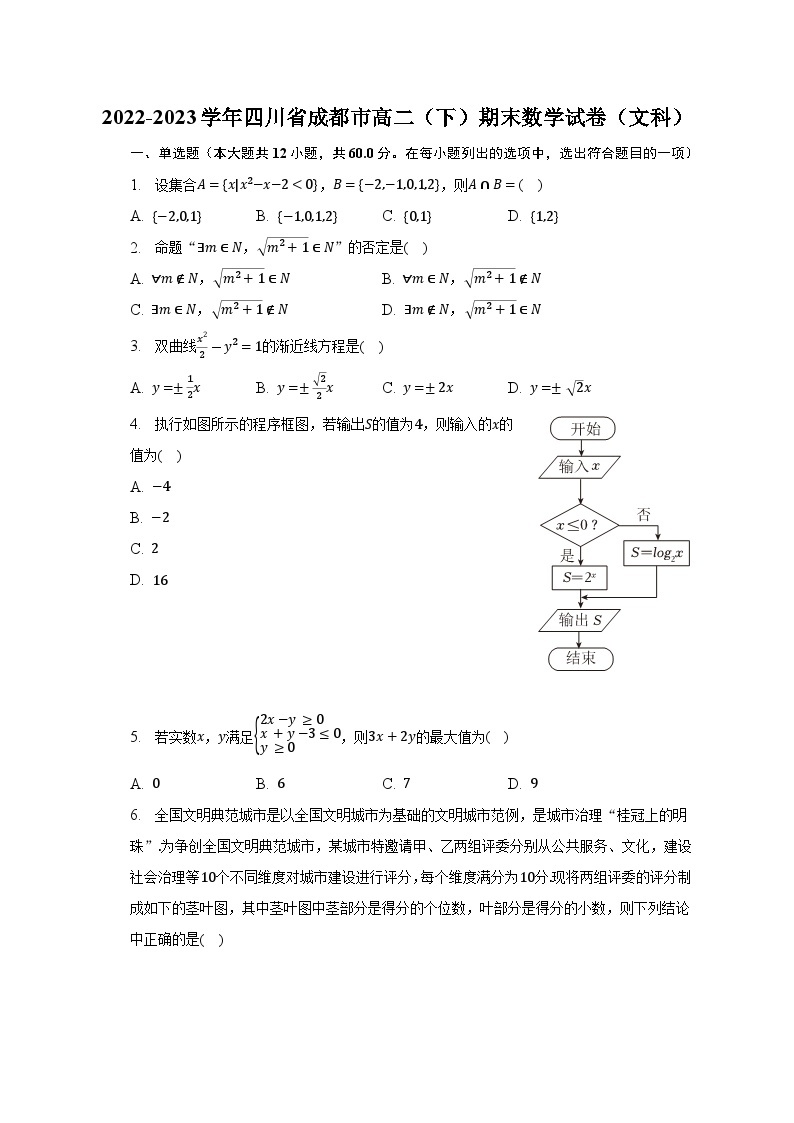 2022-2023学年四川省成都市高二（下）期末数学试卷（文科）（含解析）01