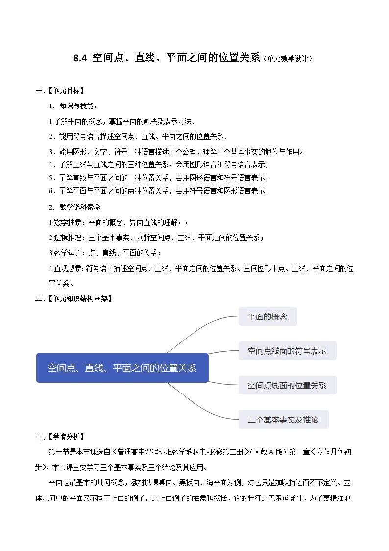 【大单元】8.4.2 空间点、直线、平面之间的位置关系 课件+单元教学设计+分层作业(必做题+选做题)01