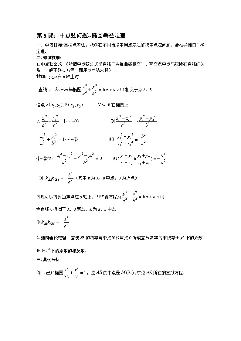 8.中点弦问题--椭圆垂径定理第1页
