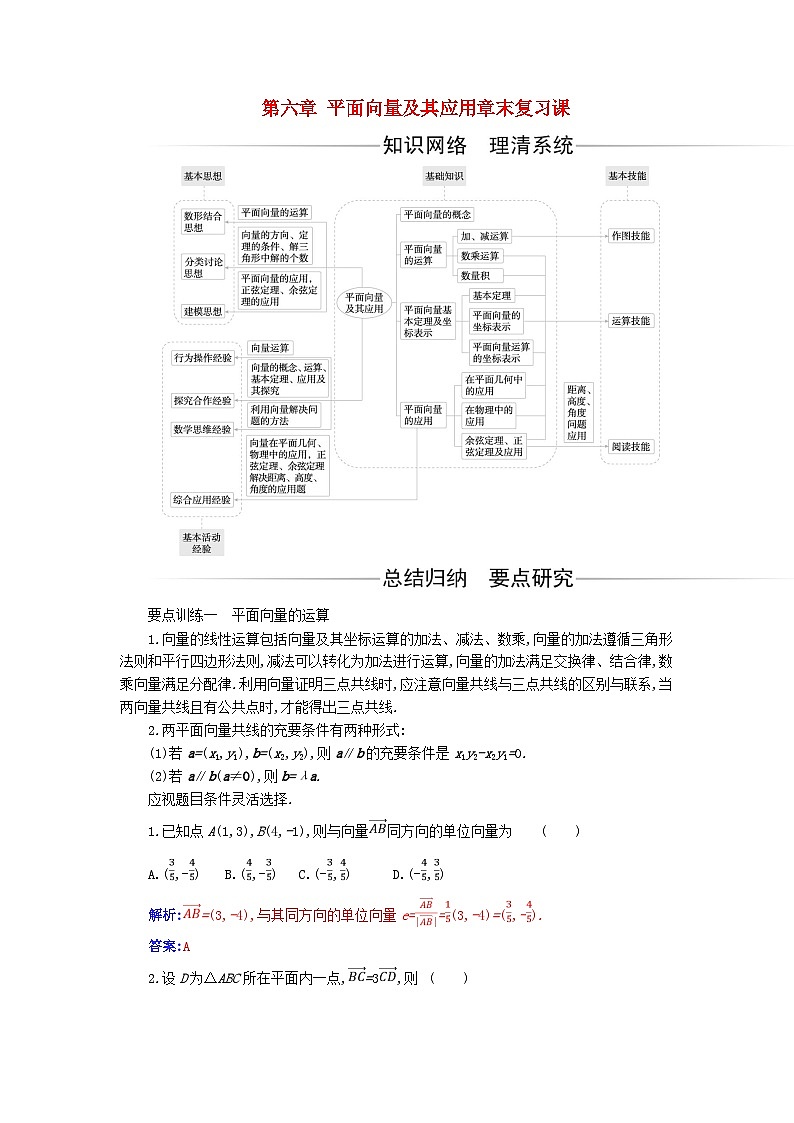 新教材2023高中数学第六章平面向量及其应用章末复习课新人教A版必修第二册第1页