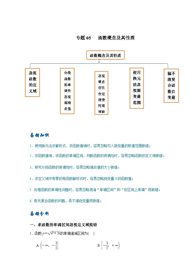 易错点05 函数概念及其性质-备战2024年高考数学易错题(新高考专用)(解析版)第1页