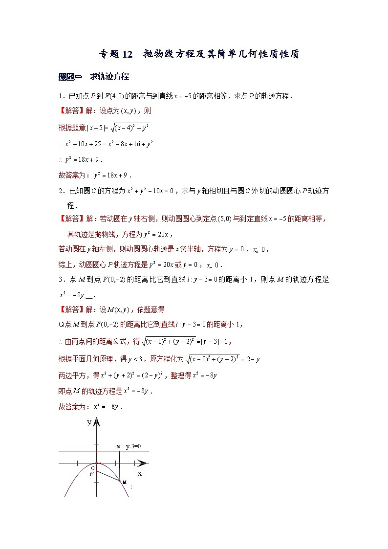 专题12 抛物线方程及其简单几何性质中档题突破——高考数学一轮复习重难点(解析版)第1页