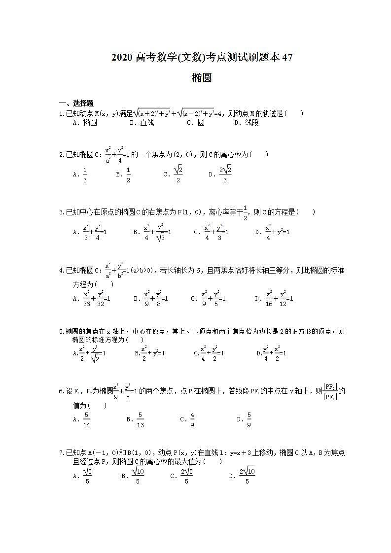 高考数学一轮复习考点测试刷题本47 椭圆(含答案解析)第1页