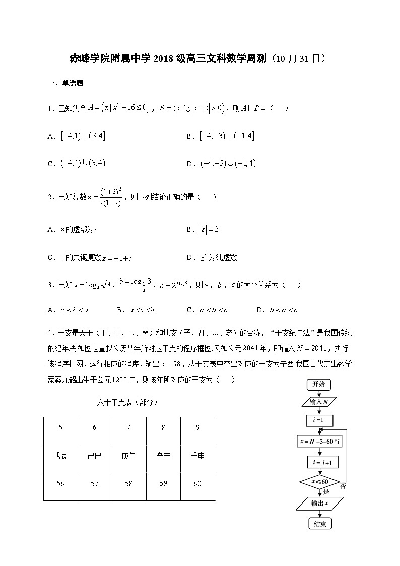2021届内蒙古赤峰学院附中高三上学期周练8数学(文)试题第1页