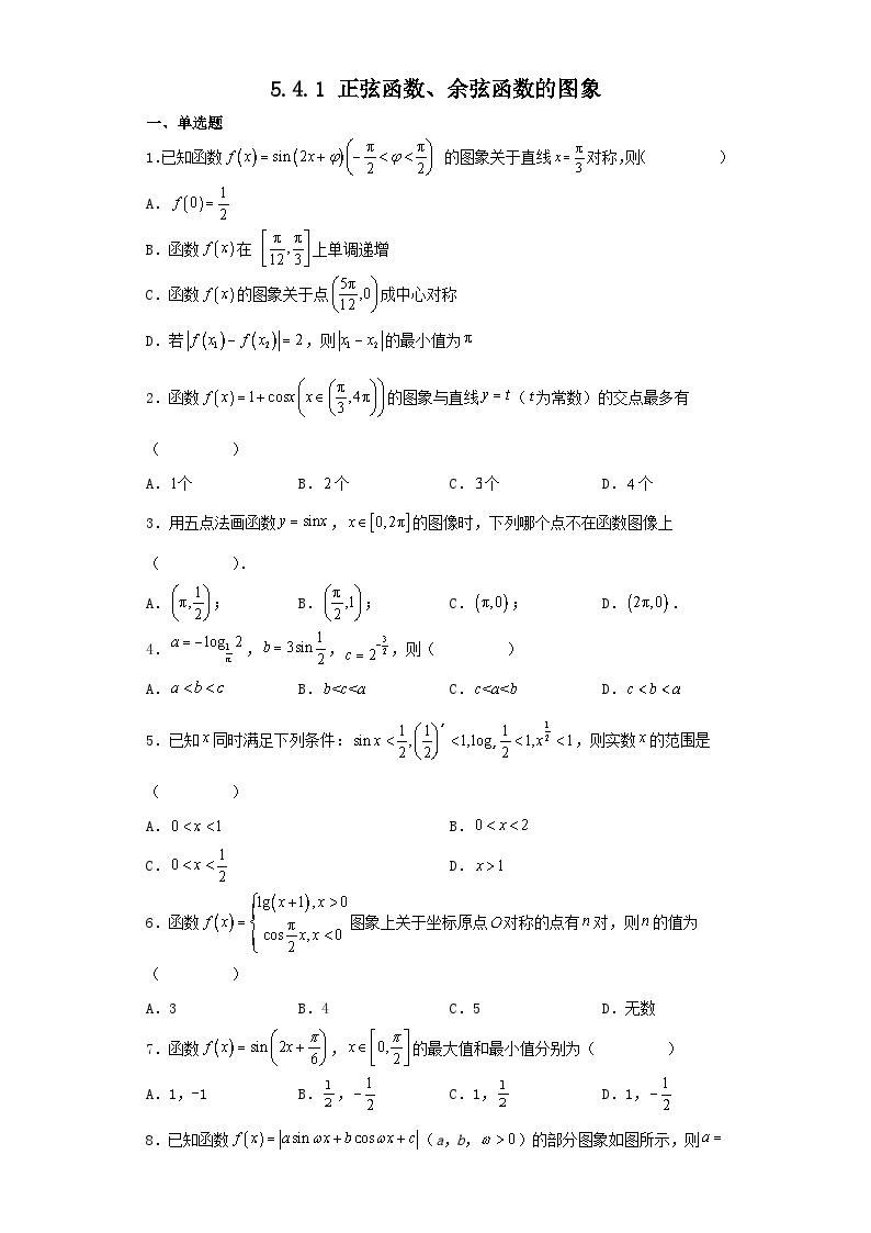 【同步练习】高中数学人教A版(2019)必修第一册--5.4.1正弦函数、余弦函数的图象 同步练习（含答案）01