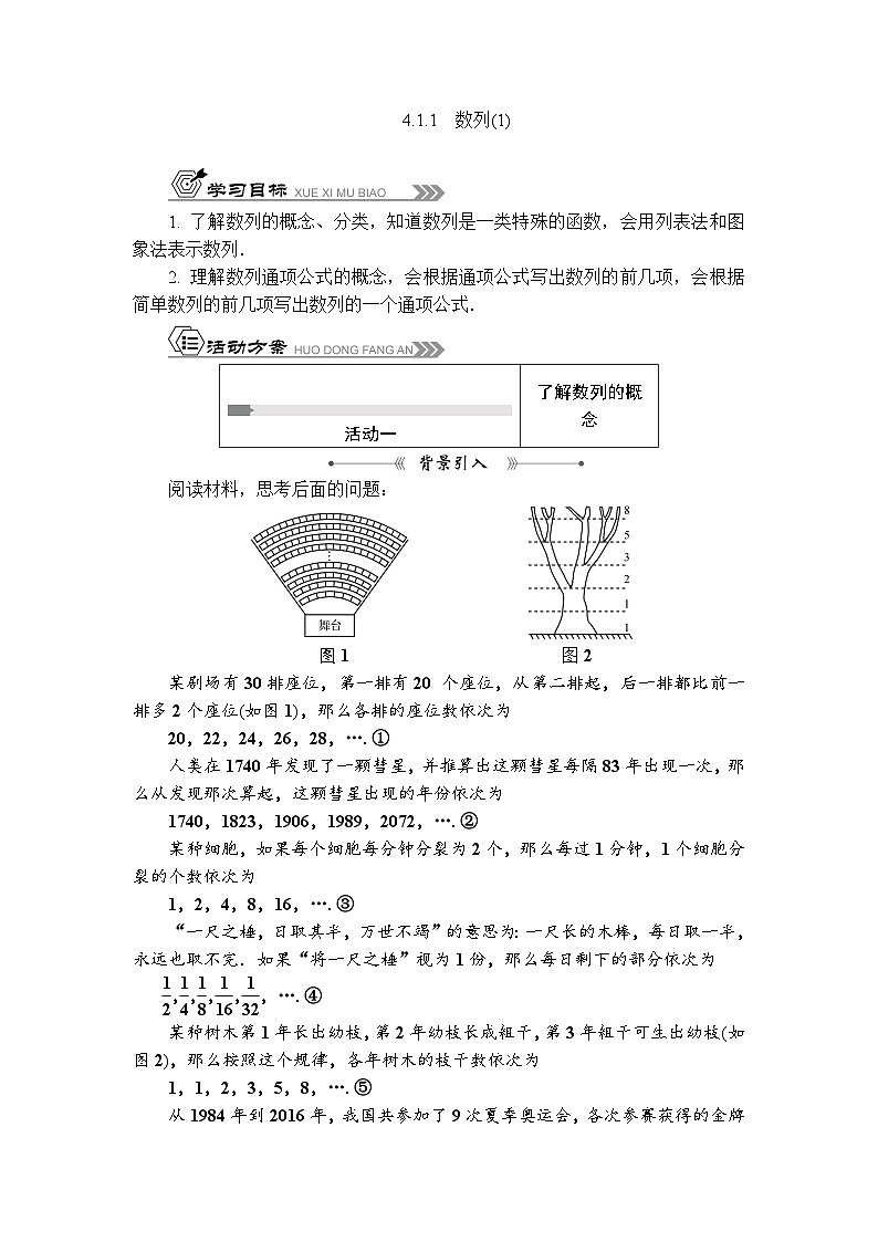 苏教版 高中数学 选择性必修第一册 活动单导学课程 第四章数列4.1.1 数列(1)(含答案)第1页