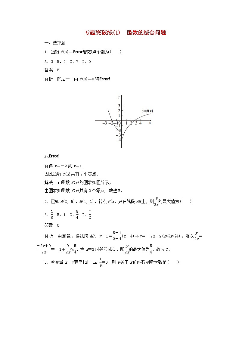 高考数学二轮复习专题突破练1函数的综合问题 (理数)含解析第1页