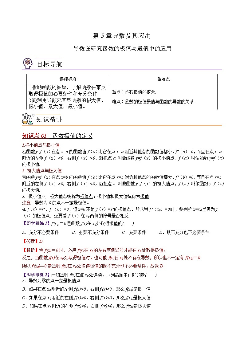 【同步讲义】(苏教版2019)高中数学选修第一册:第24讲 导数在研究函数的极值与最值中的应用(解析版)第1页