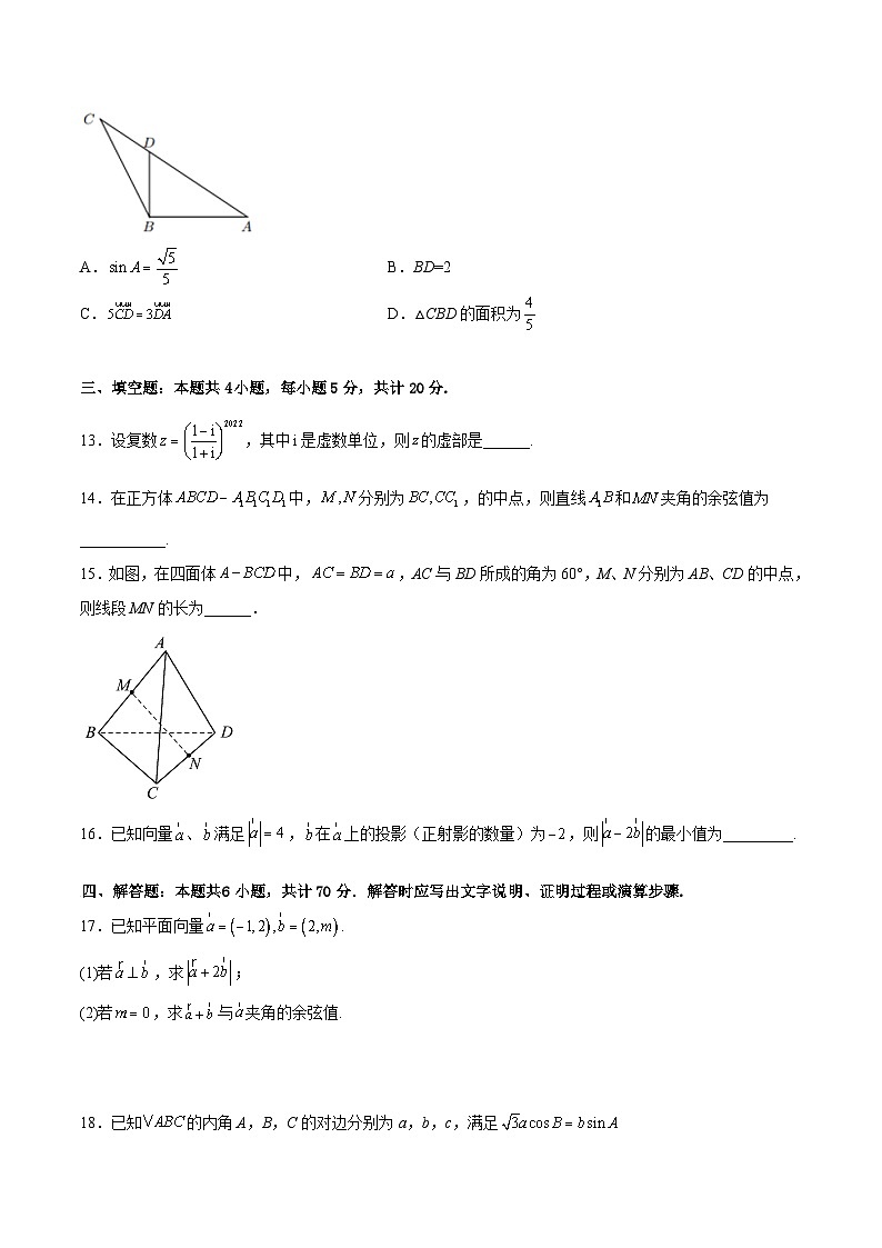 期末模擬測試卷二-高一數(shù)學(xué)下學(xué)期考點分類培優(yōu)講義(蘇教版必修第二冊)(原卷版)第3頁