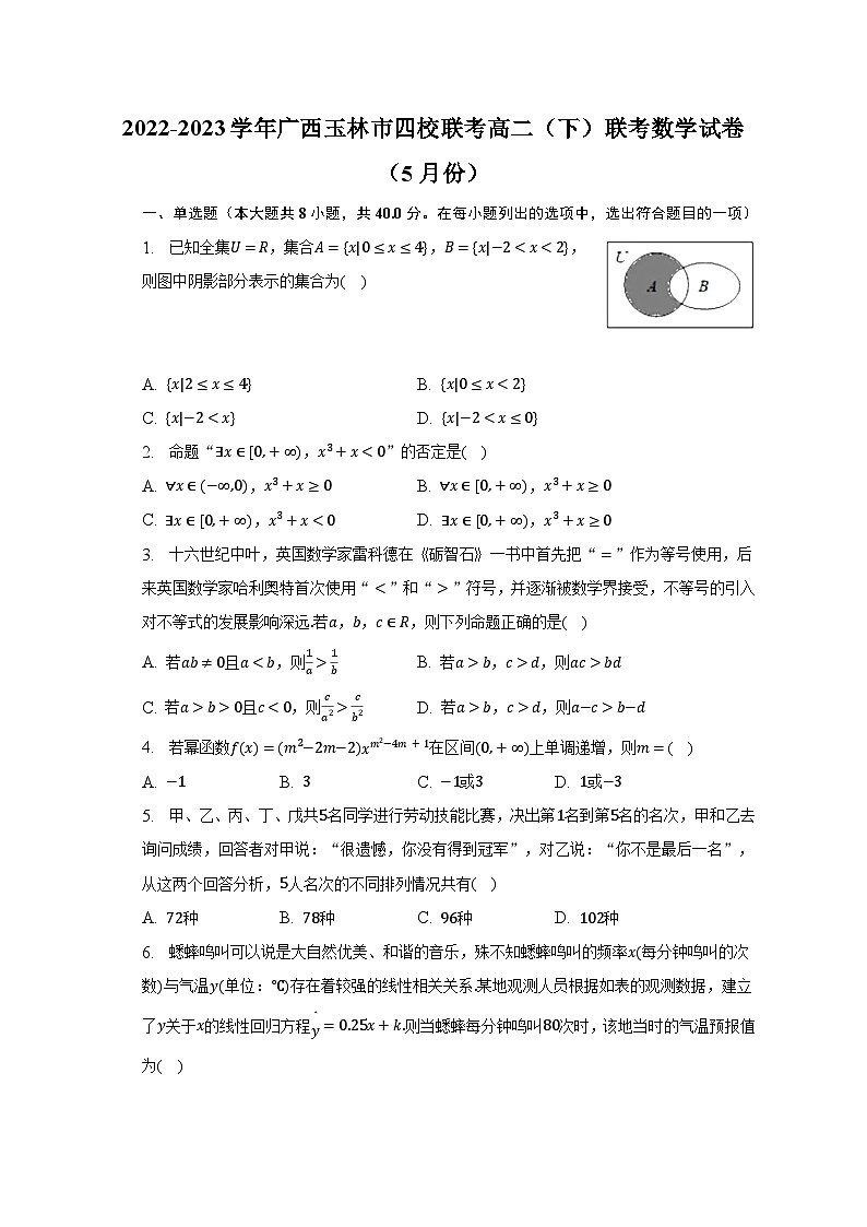 2022-2023学年广西玉林市四校联考高二(下)联考数学试卷(5月份)(含解析)第1页