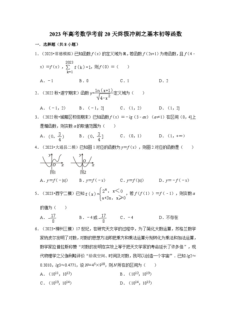 2023年高考数学考前20天终极冲刺之基本初等函数第1页