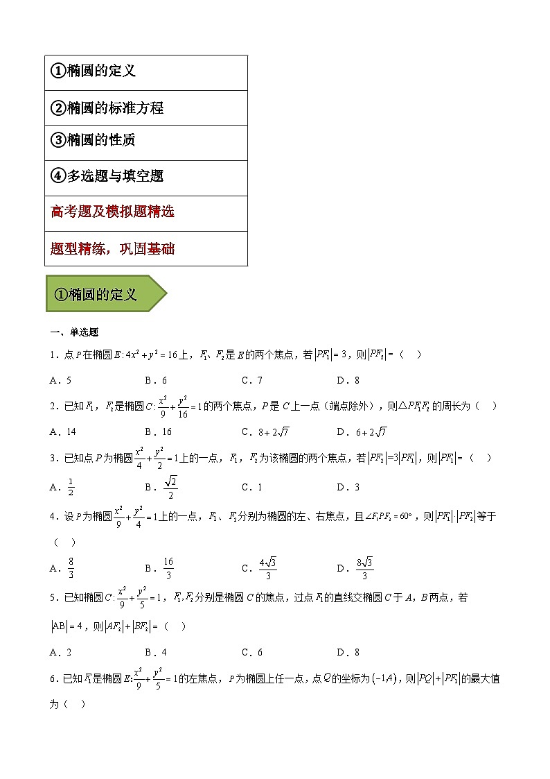 2024年高考数学艺体生一轮复习高分突破讲义:专题20 椭圆【艺体生专供—选择填空抢分专题】备战2024年高考高频考点题型精讲+精练(新高考通用)原卷版第3页