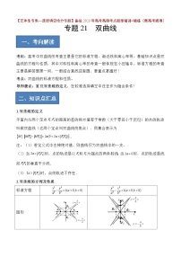 2024年高考数学艺体生一轮复习高分突破讲义:专题21 双曲线【艺体生专供—选择填空抢分专题】备战2024年高考高频考点题型精讲+精练(新高考通用)原卷版