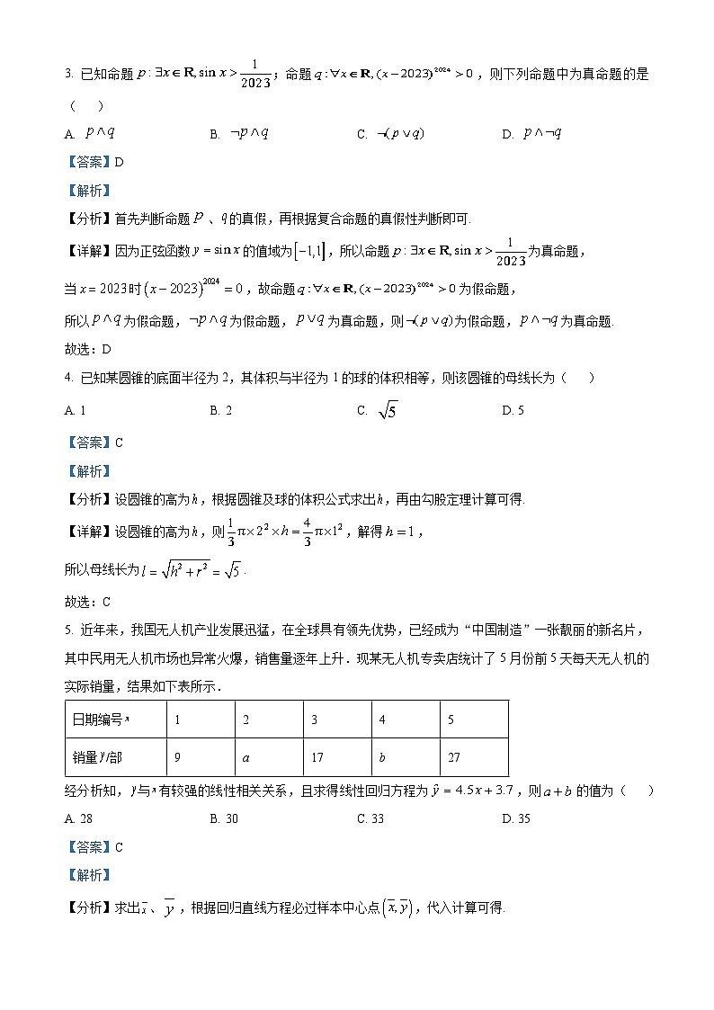 江西省2023届高三数学(理)高考适应性大练兵联考试题(Word版附解析)02