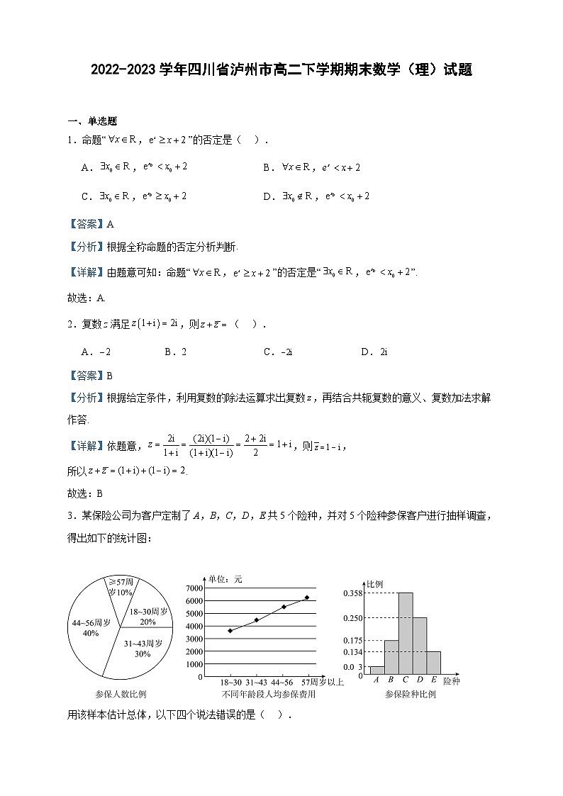 2022-2023学年四川省泸州市高二下学期期末数学(理)试题含答案第1页