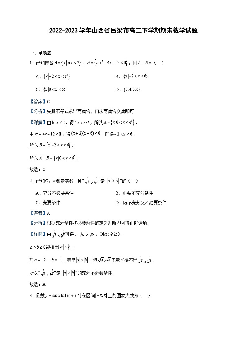 2022-2023学年山西省吕梁市高二下学期期末数学试题含答案第1页