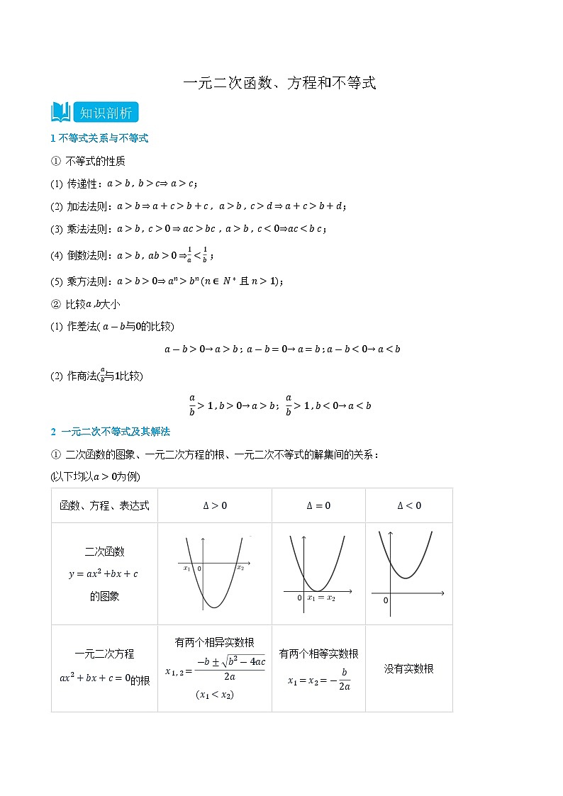 2.1一元二次函数、方程和不等式-高一数学上学期同步精品讲义与分层练习(人教A版必修第一册) (原卷版)第1页