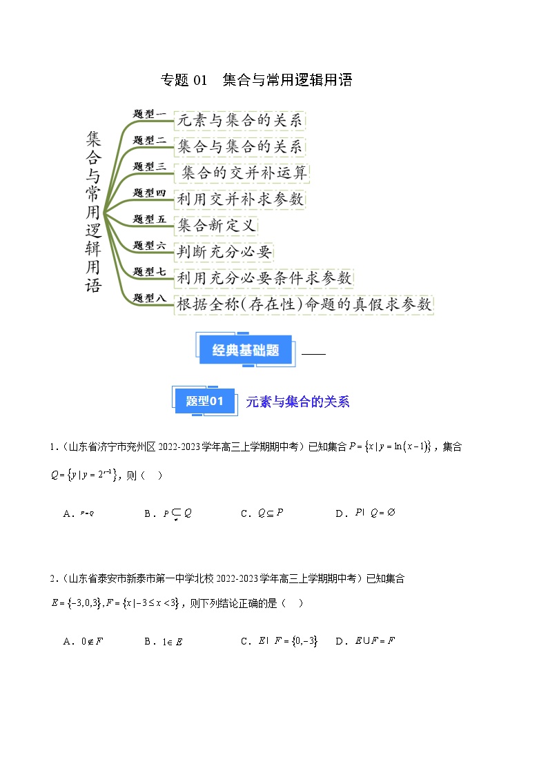 专题01 集合与常用逻辑用语（八大题型）-备战2023-2024学年高三数学上学期期中真题分类汇编（全国通用）