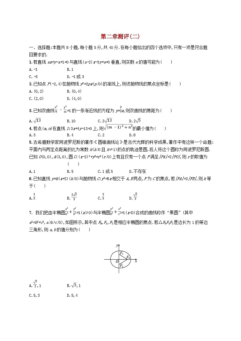新教材2023_2024学年高中数学第二章平面解析几何测评二新人教B版选择性必修第一册第1页