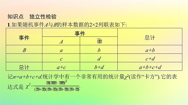 新教材2023_2024学年高中数学第4章概率与统计4.3统计模型4.3.2独立性检验课件新人教B版选择性必修第二册05