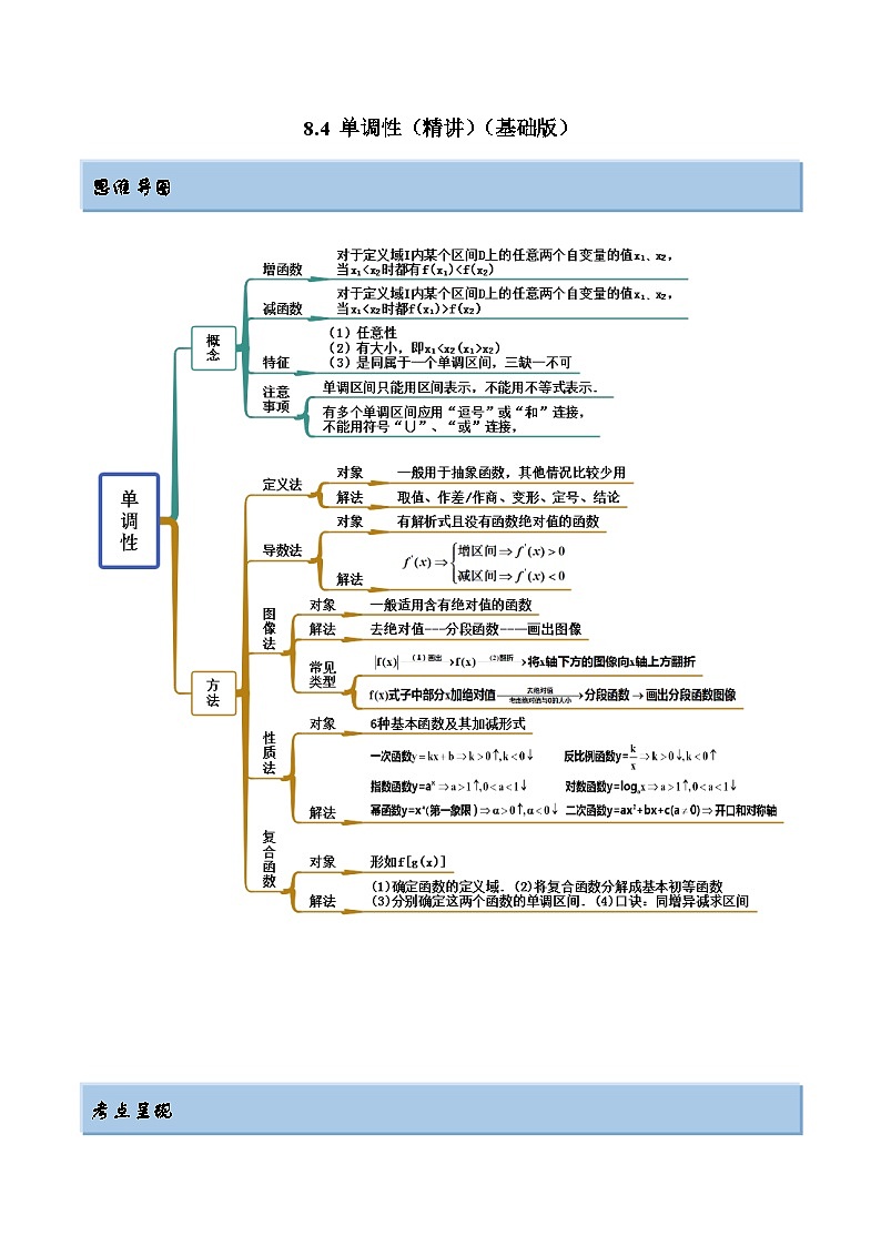 新高考数学一轮复习基础巩固8.4 单调性(精讲)(含解析) 练习01