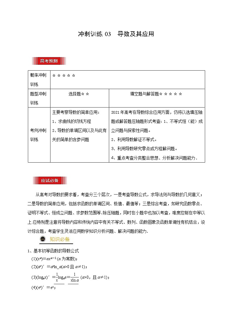 高考数学三轮复习冲刺训练03 导数及其应用(含解析)第1页
