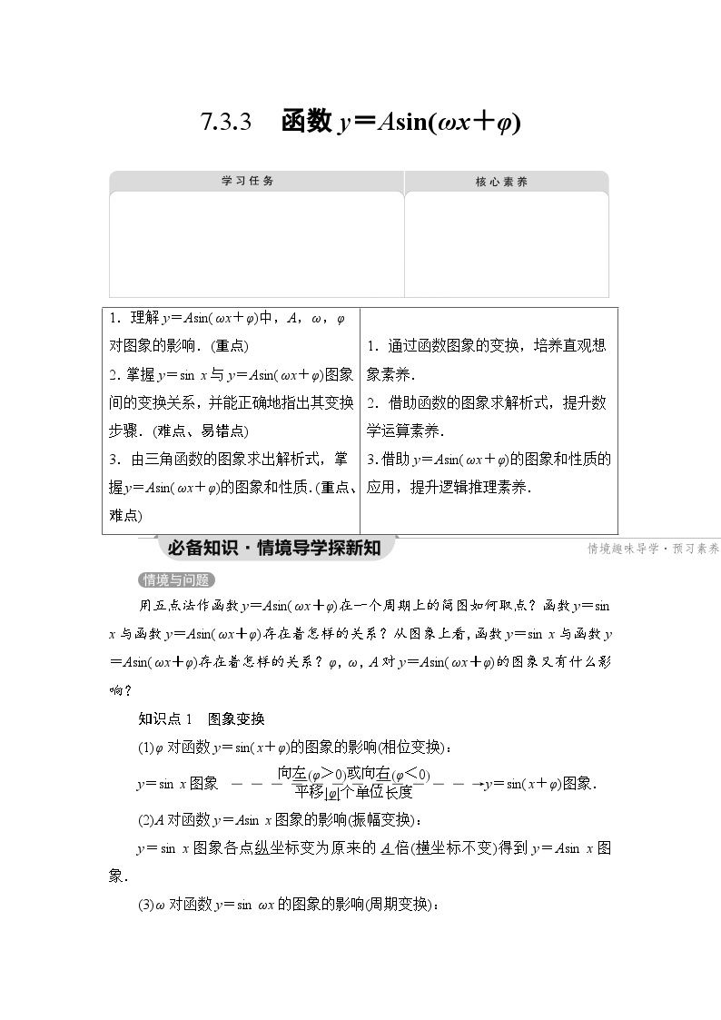 新教材数学苏教版必修第一册第7章 7.3 7.3.3　函数y＝Asin(ωx＋φ) 课件01