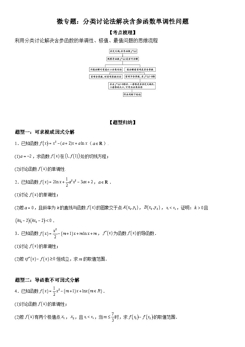 新高考数学一轮复习考点精讲讲练学案 分类讨论法解决含参函数单调性问题(含解析)01