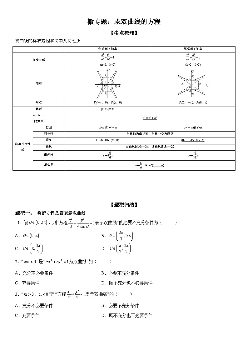 新高考数学一轮复习考点精讲讲练学案 求双曲线的方程(含解析)01