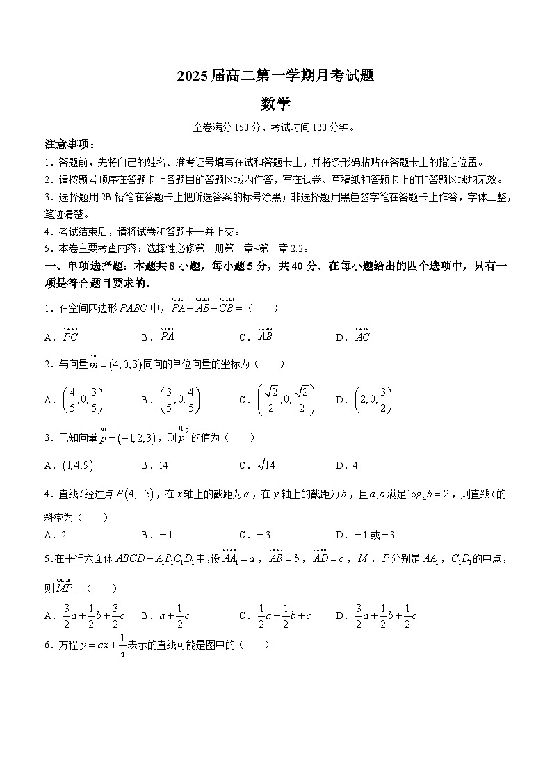 陕西省部分学校(神木中学等学校)2023-2024学年高二上学期10月月考数学试题第1页