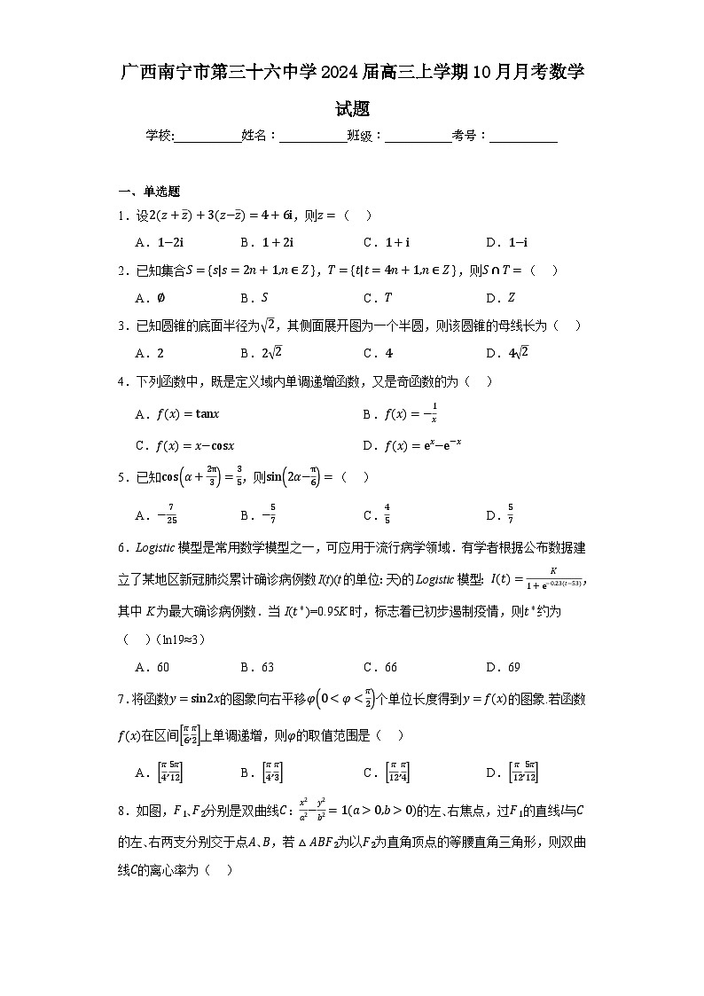 廣西南寧市第三十六中學(xué)2024屆高三上學(xué)期10月月考數(shù)學(xué)試題第1頁