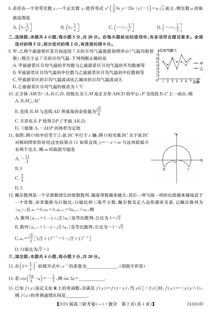 云南民族大学附属高级中学2024届高三上学期联考(一)数学第2页