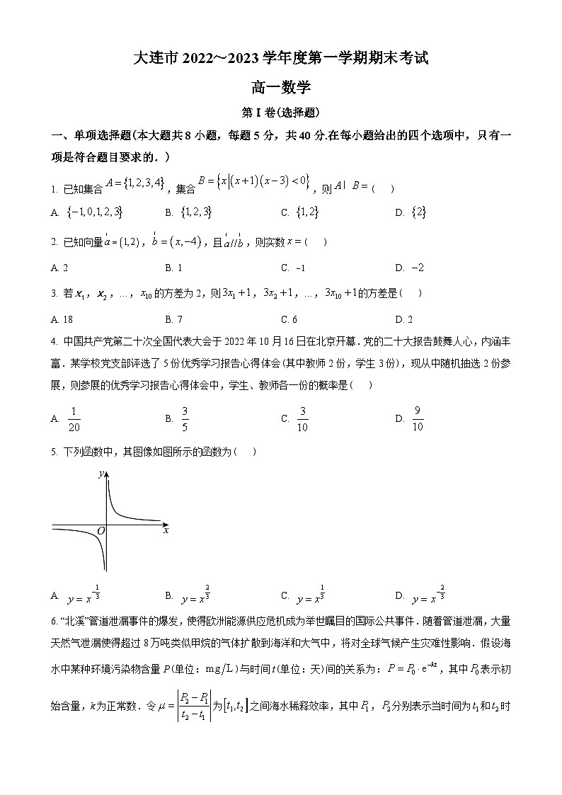 辽宁省大连市2022-2023学年高一上学期期末数学试题(学生版)第1页