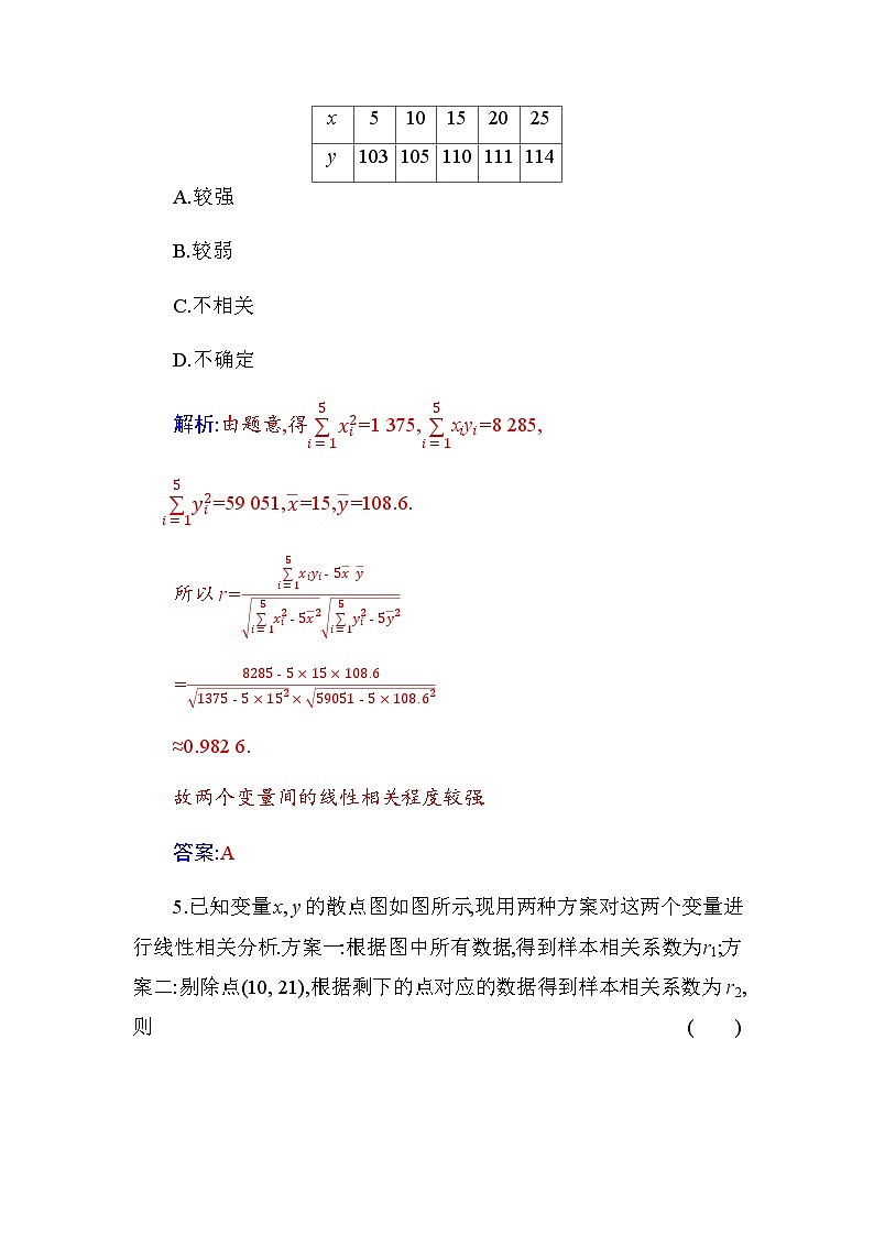人教A版高中数学选择性必修第三册第八章8-1-2样本相关系数含答案第3页