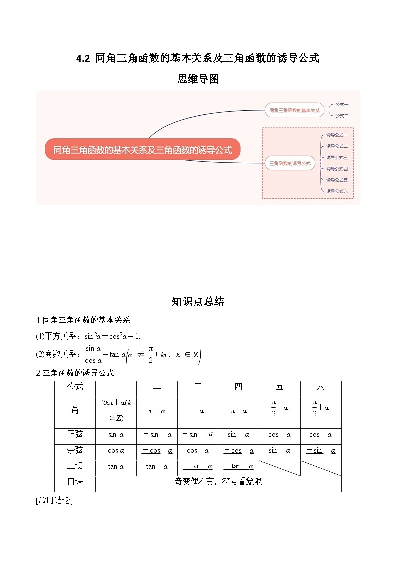 2024年高考数学第一轮复习4.2   同角三角函数的基本关系及三角函数的诱导公式(解析版) 试卷01