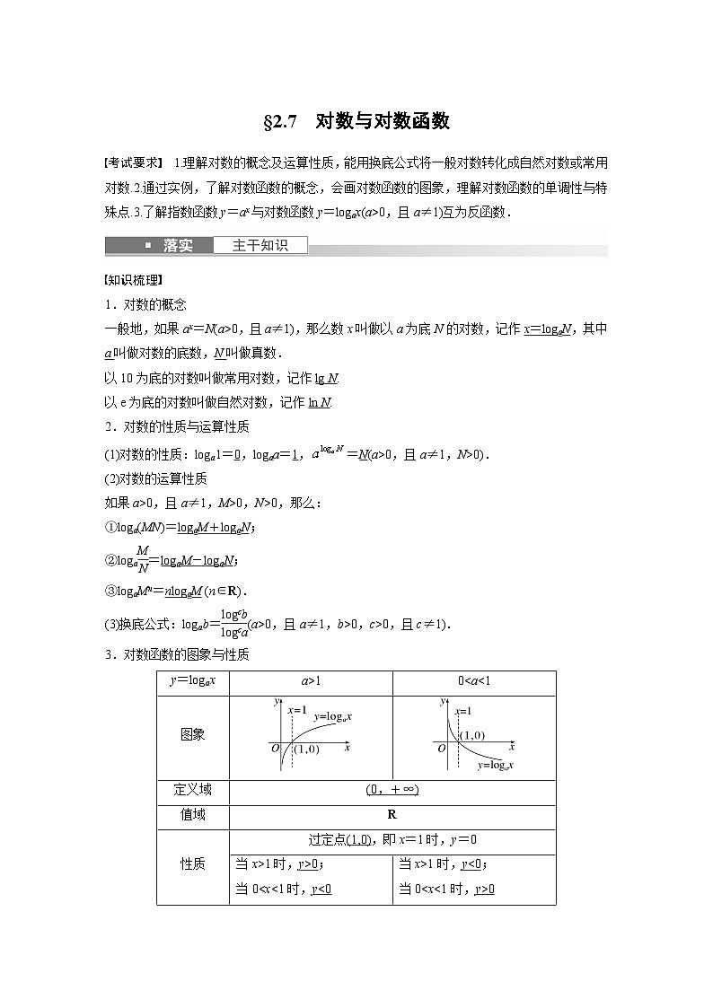 高考数学第一轮复习第二章 §2.7 对数与对数函数 试卷01