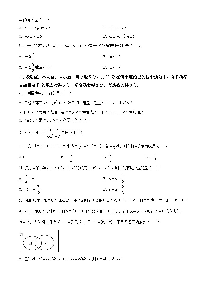 四川省绵阳南山中学2023-2024学年高一上学期10月月考数学试题无答案第2页