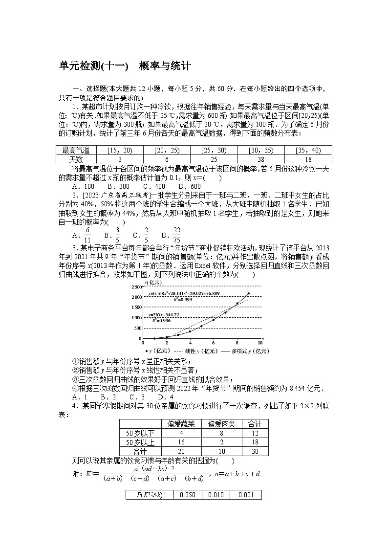 2024年高考数学第一轮复习全程考评特训单元检测(十一)01