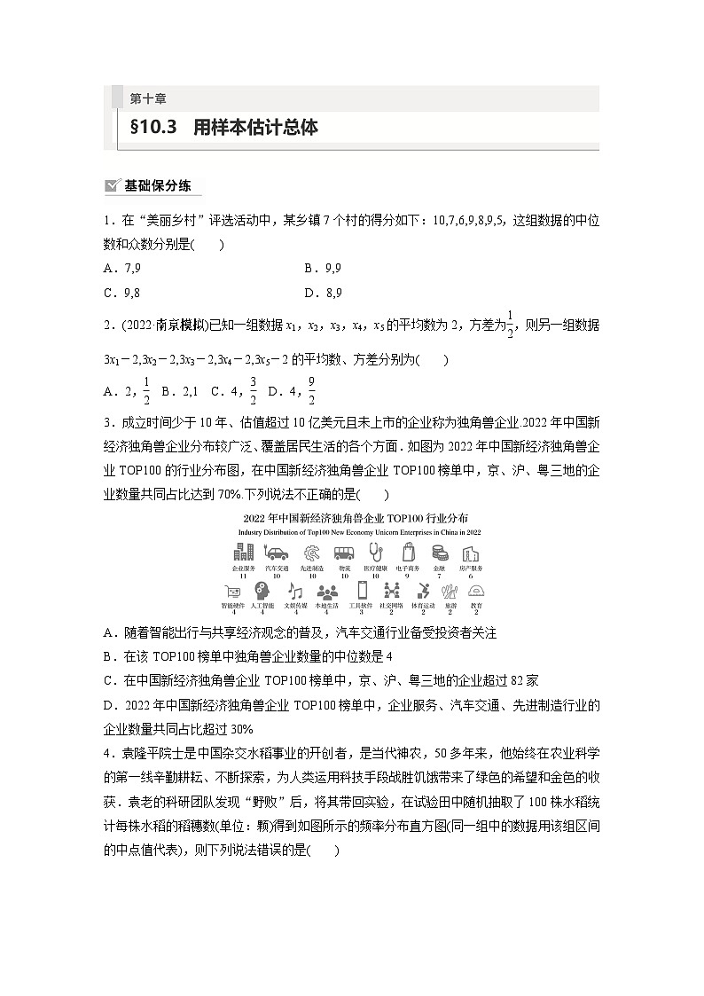 2024年数学高考大一轮复习第十章 §10.3 用样本估计总体(附答单独案解析)第1页