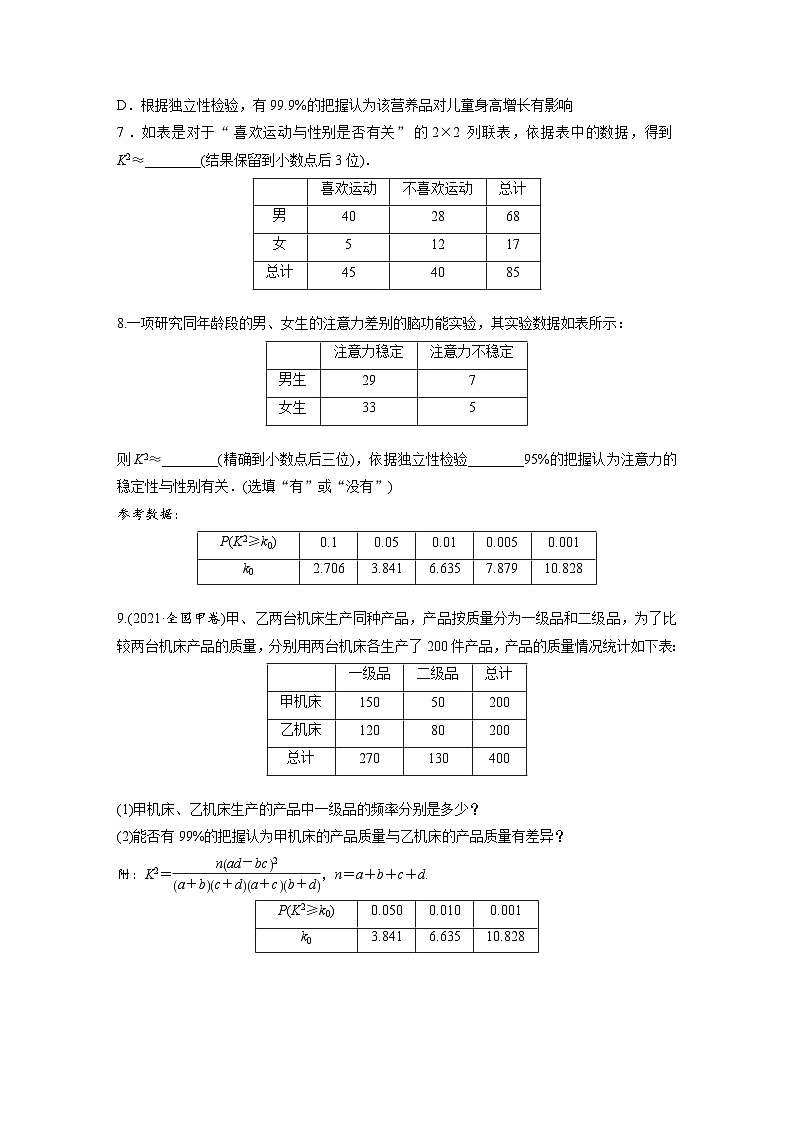 2024年数学高考大一轮复习第十章 §10.5 列联表与独立性检验(附答单独案解析)第3页