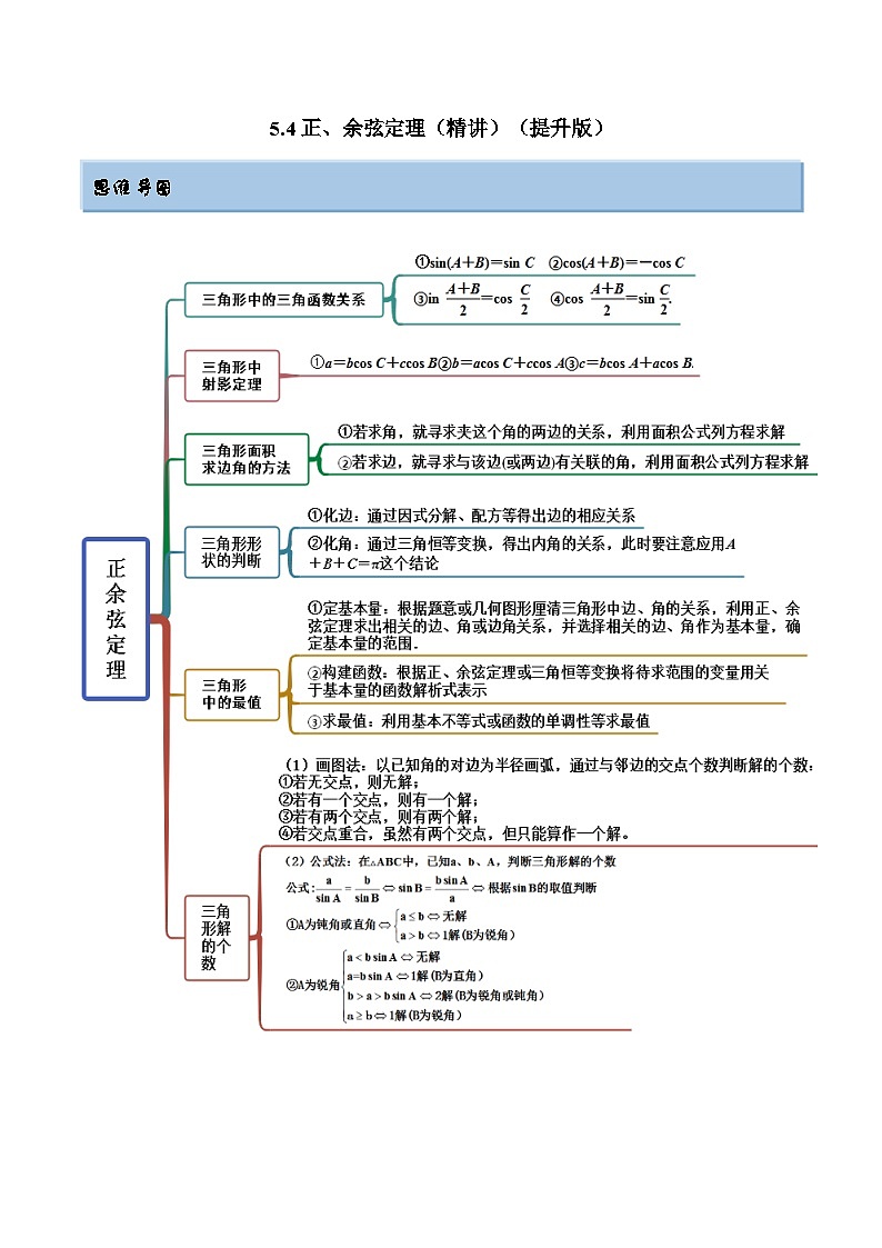 備戰(zhàn)高考2024年數(shù)學(xué)第一輪專題復(fù)習(xí)5.4 正、余弦定理（精講）（提升版）（原卷版）第1頁(yè)