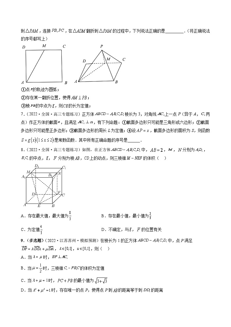 2024年高考数学第一轮复习四十三讲32 立体几何压轴小题(八大经典题型)(原卷附答案)第3页