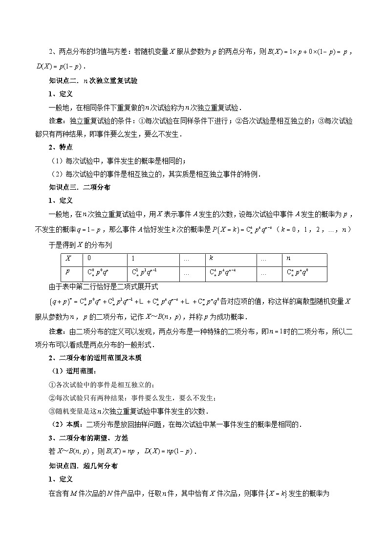 2024年高考数学第一轮复习四十三讲42 四大分布:两点分布、二项分布、超几何分布与正态分布(十大经典题型)(原卷附答案)02
