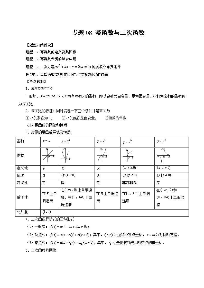 2024年高考数学第一轮复习专题08 幂函数与二次函数(原卷版)第1页