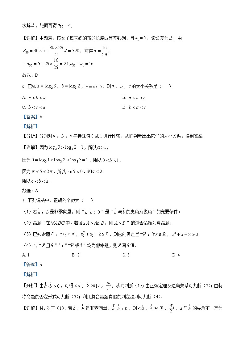 【期中真题】内蒙古海拉尔第二中学2021-2022学年高三上学期第二次阶段考数学(文)试题(解析版)第3页